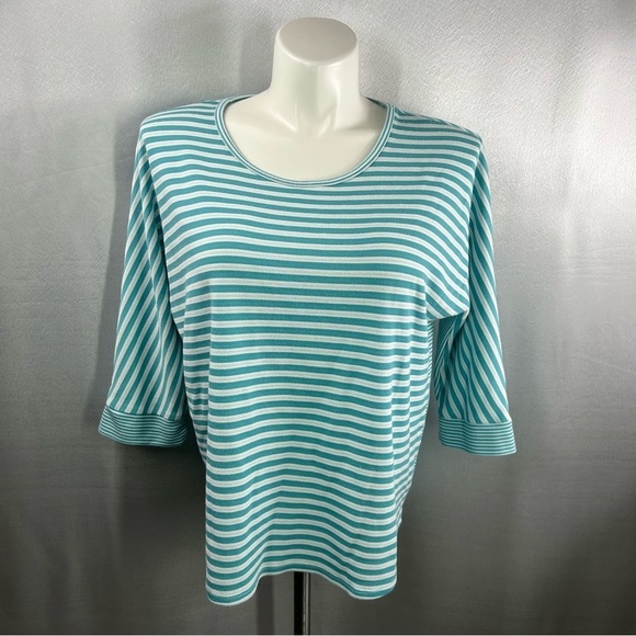 Chico's Women's Teal Striped 3/4 Sleeve Top - Picture 1 of 6